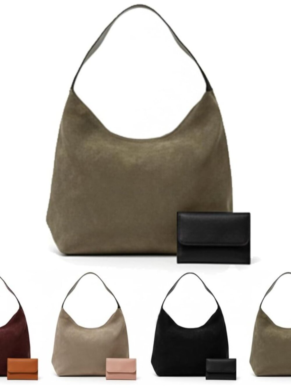 Suede Hobo Tote Bag – Faux Suede Shoulder Handbag with Free Wallet, Large Slouch